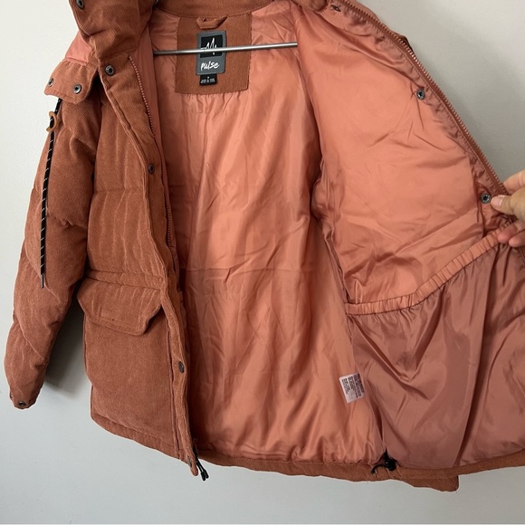 Pulse Corduroy Puffer Jacket Terracotta Medium Coat Parka Oversized Hooded - Picture 9 of 14